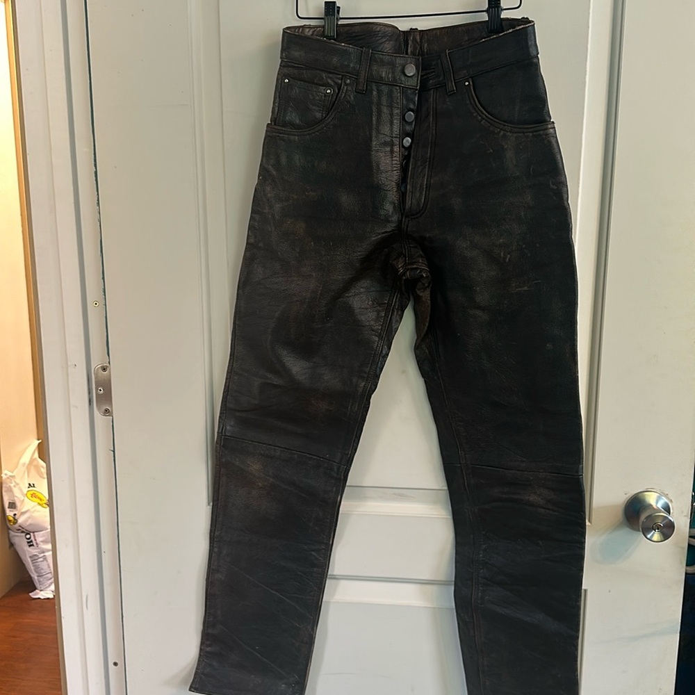 Echtes Leder FUTTER Size 30 straight leg button fly Worn once Brown Leather 100